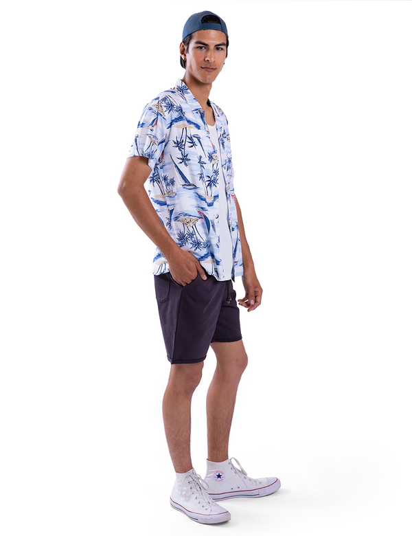 White and blue Beachside Resort Shirt right side