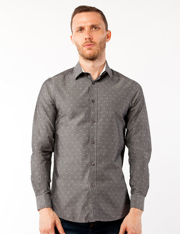 Grey Diamond Print Dress Shirt front center