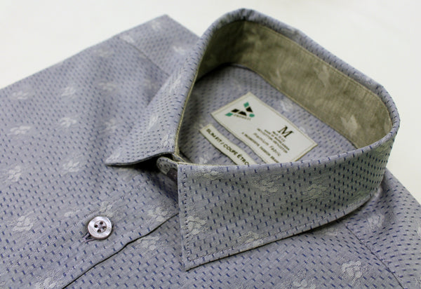 Blue Woven Floral Dress Shirt collar