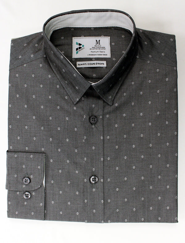 Grey Diamond Print Dress Shirt folded