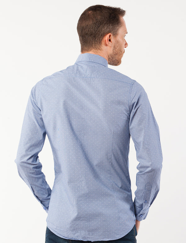 Blue Dotted Dress Shirt center back