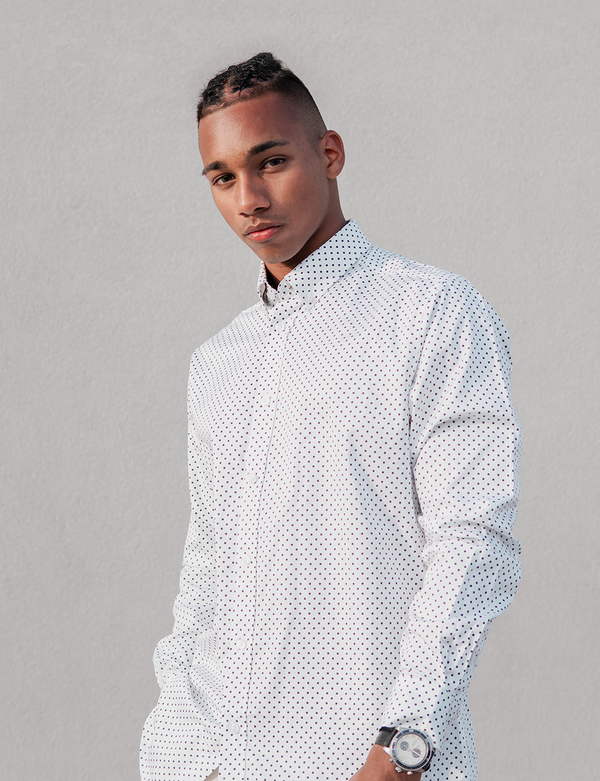 White Dotted Dress Shirt front left side