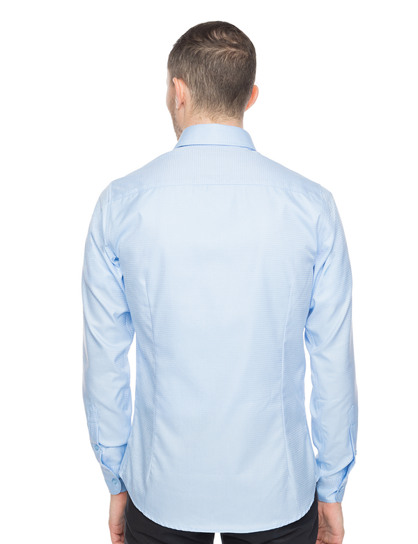 Blue Herringbone Dress Shirt center back