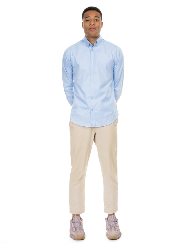 Blue Herringbone Dress Shirt front center full body