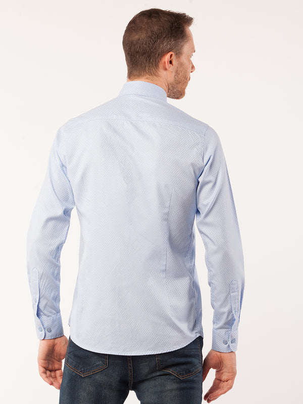 Blue Diamond Weave Dress Shirt center back