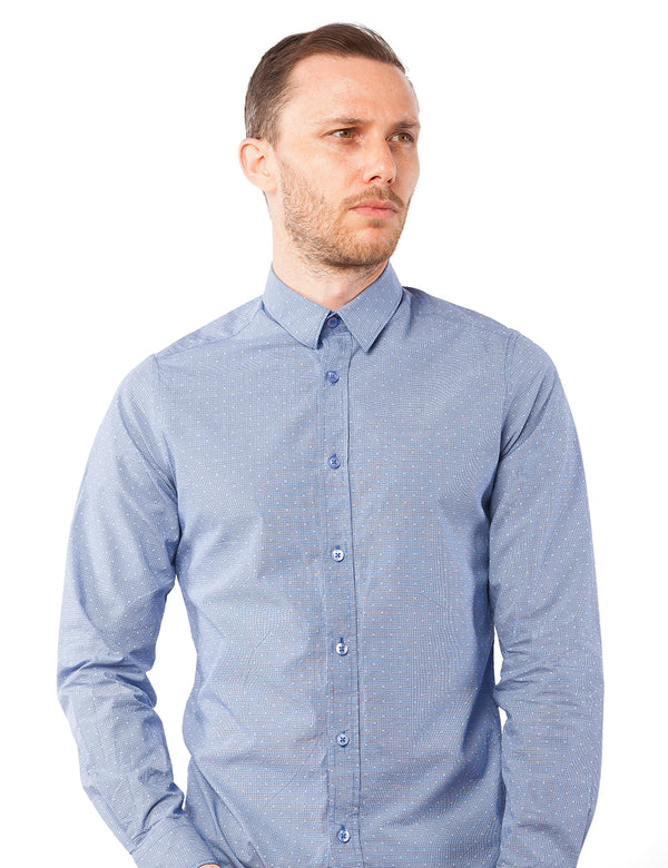 Blue Dotted Dress Shirt front center
