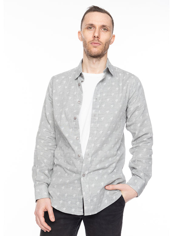 gray houndstooth button up front center