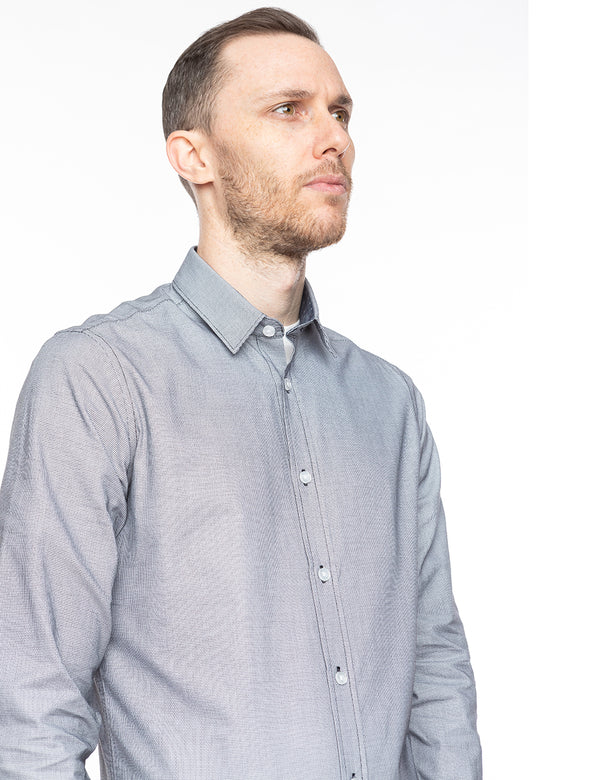 Grey Textured Button Down Shirt right side close up