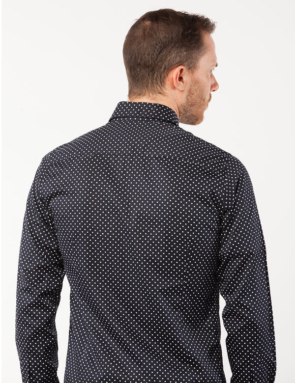 Navy Dotted Dress Shirt back center