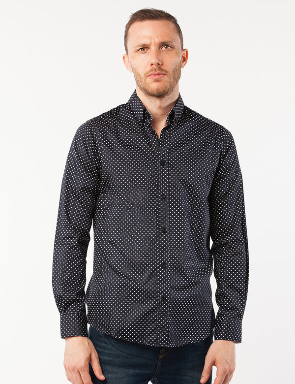 Navy Dotted Dress Shirt front center