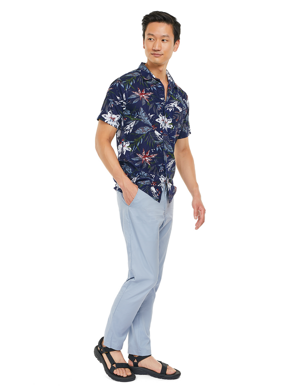 Dark blue floral resort shirt right side