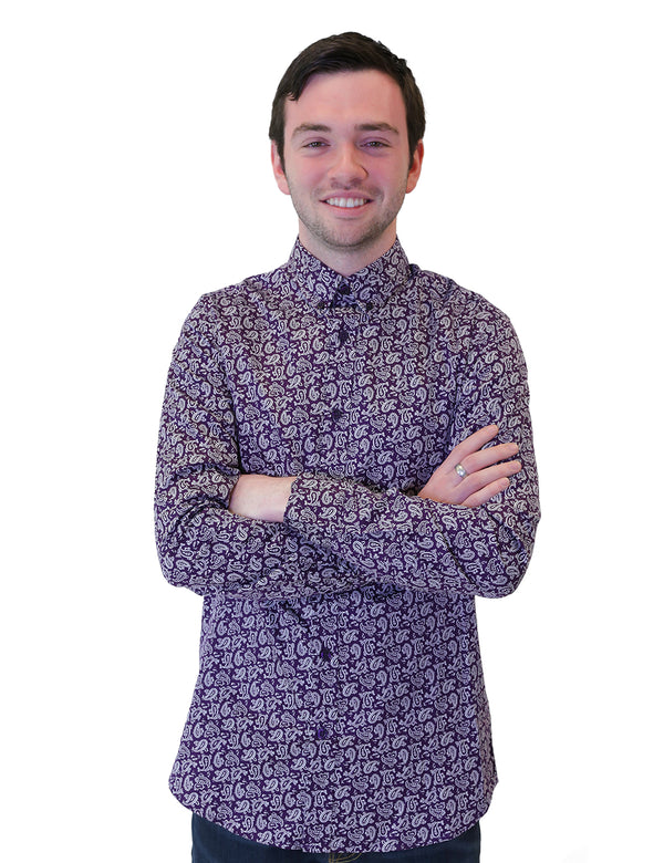 Violet button up front center
