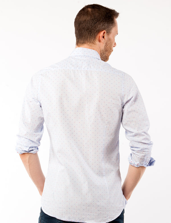 Blue Striped and dots dress shirt center back