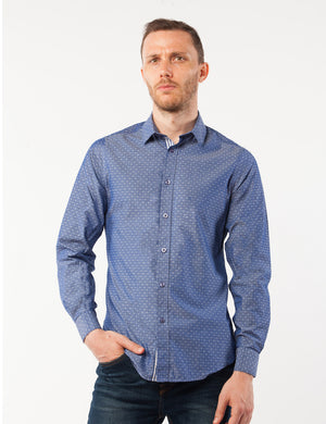Blue Paisley Printed Dress Shirt front center