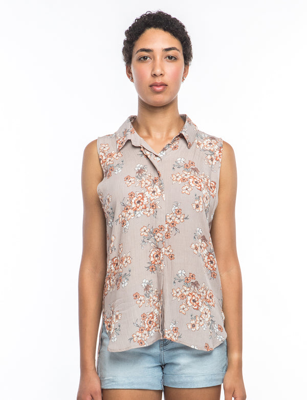 sleeveless button down shirt front center