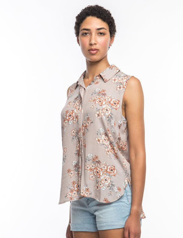 sleeveless button down shirt left side