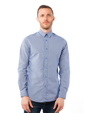 Blue Dotted Dress Shirt front center