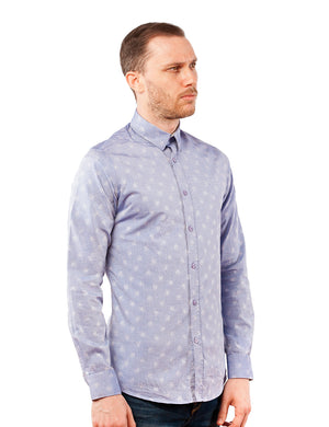 Blue Woven Floral Dress Shirt front center left side