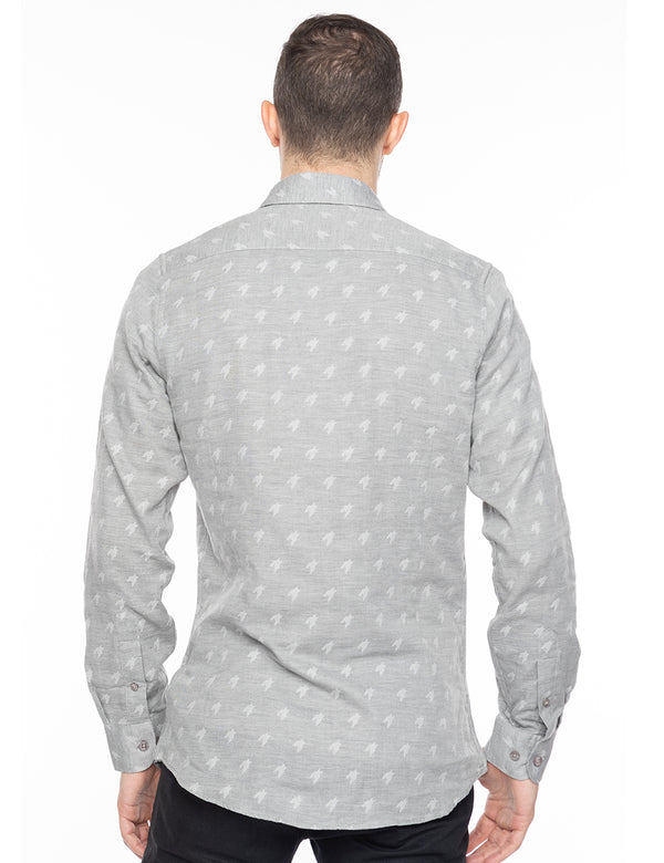 Grey Houndstooth Button-Up Shirt