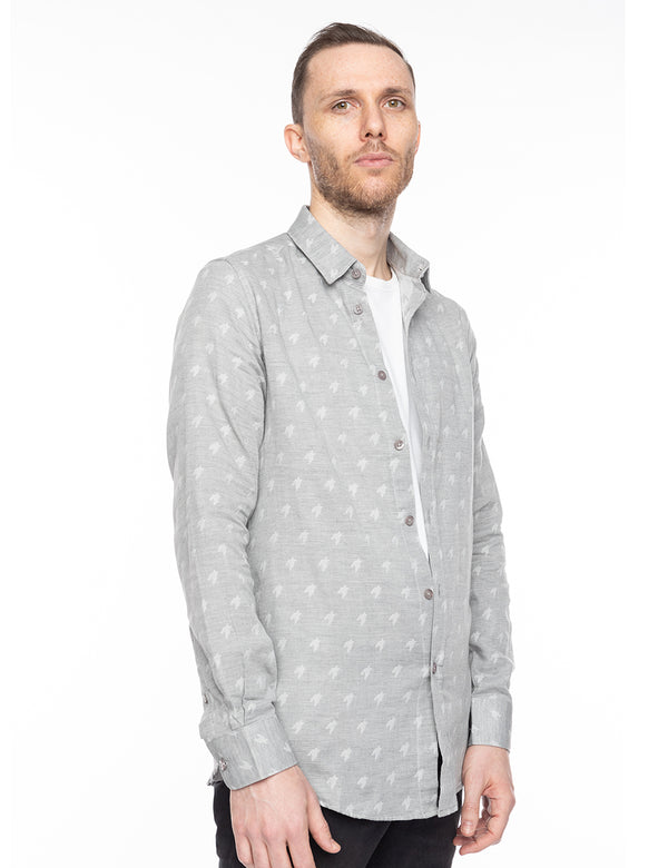 Grey Houndstooth Button-Up Shirt