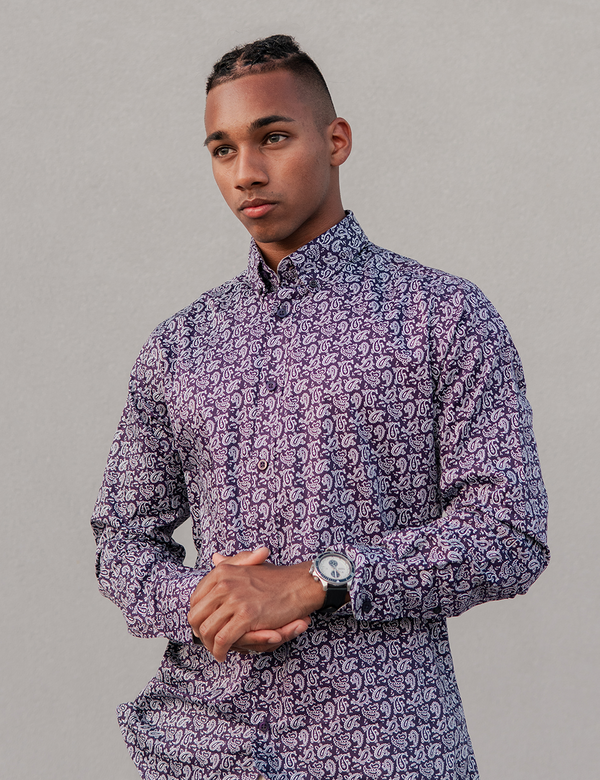 Violet Paisley Printed Dress Shirt Progoti