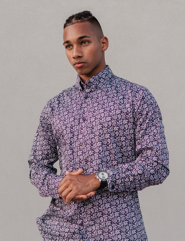 Violet Paisley Printed Dress Shirt